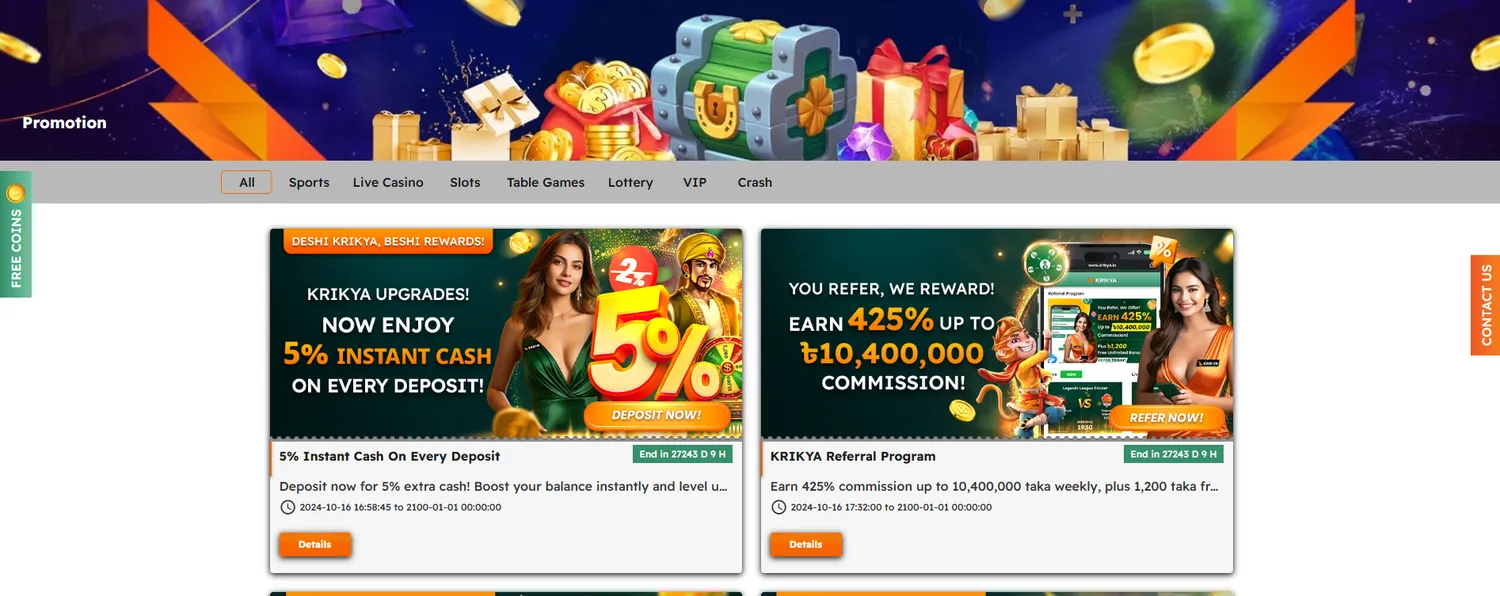 Krikya bonuses and promotions banner